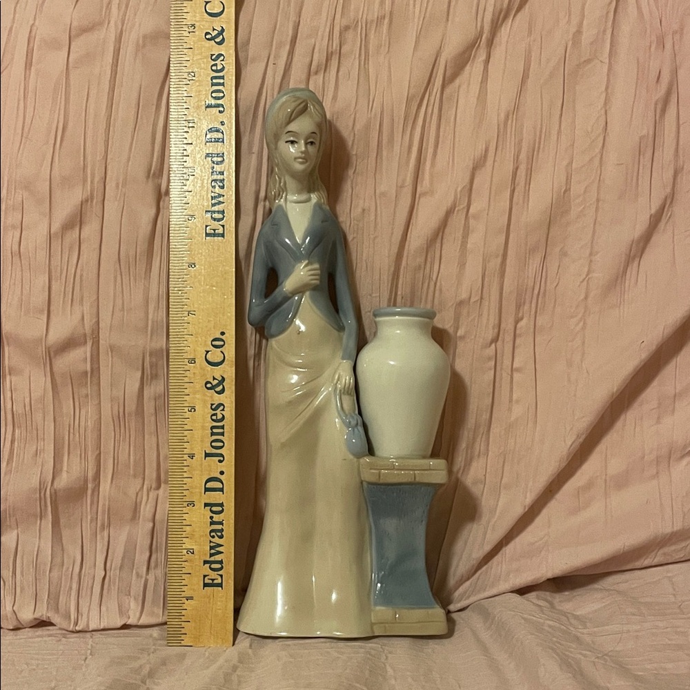 Elegant Ceramic Figurine with Vase - Blue and Cream